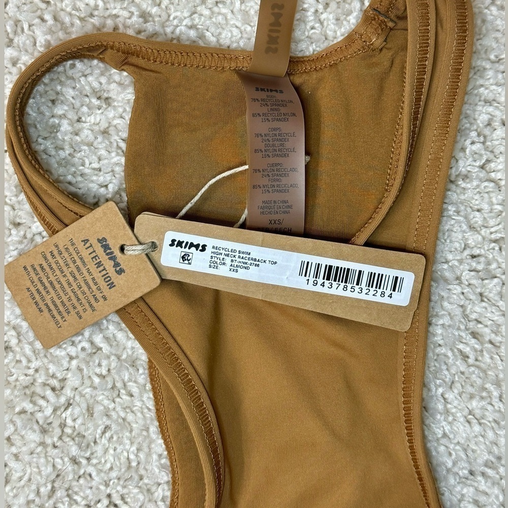 SKIMS Swim High Neck Racerback Bikini Top Almond - Size XXS - Picture 6 of 6